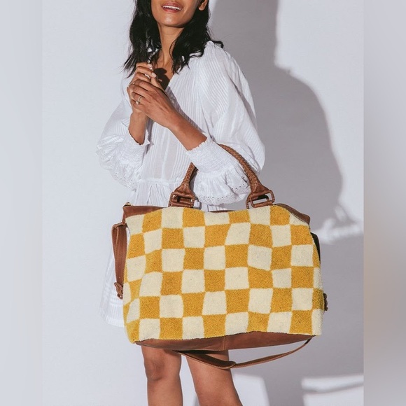 Cleobella Handbags - CLEOBELLA CHECKERED HONEY WEEKENDER LARGE TRAVEL BAG